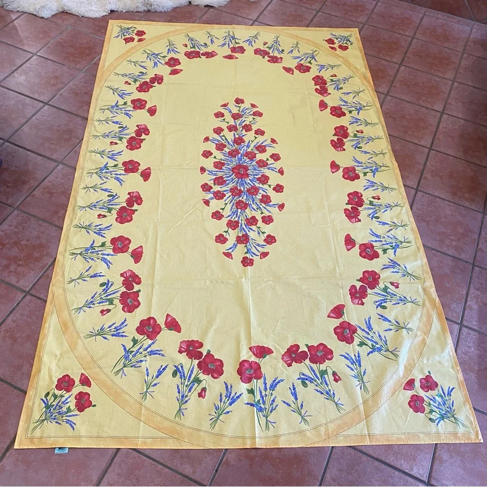 La Cigale Table Cloth Poppy Lavender Yellow Background Rectangle Approx 60X96